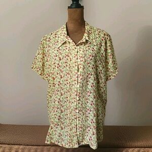 Y2K 2003 Christopher & Banks Floral Blouse‎ Size XL Button Up Semi Sheer Cottage